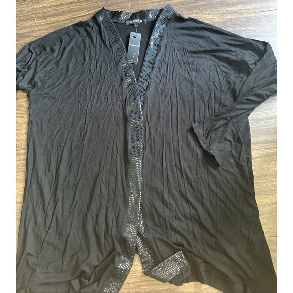 COIN 1804 Women's Plus Size Sequin Contrast Open Cardigan Black 2X - Picture 2 of 5